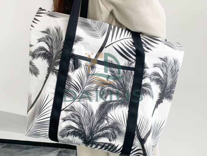 Sacola de compras de papel impressa com padrão grande, ecológica e durável da moda