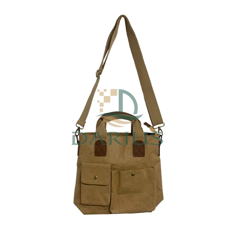 Double Pocket Kraft Paper -kannettava tietokonelaukku Pestävä Crossbody-laukku