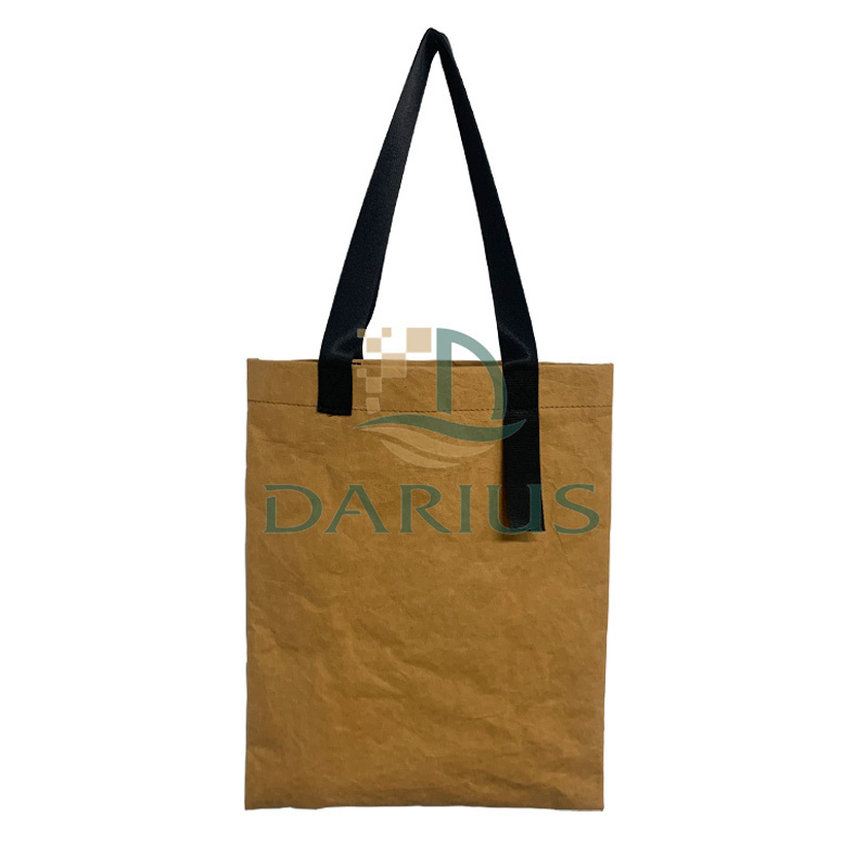 Bolsa de compras marrom lavável bolsa de ombro de papel kraft sacola de viagem vegana