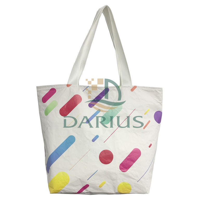 Suuri valkoinen ihanan värinen olkalaukku silkkipestävä Tyvek-paperivetoketjullinen olkalaukku