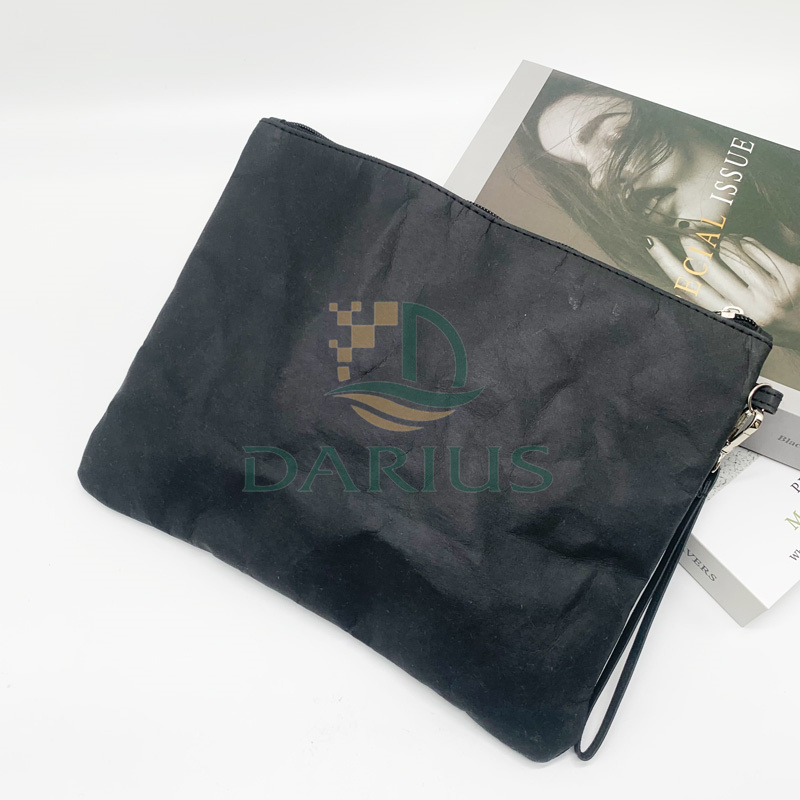 Saco cosmético personalizado multifuncional de papel Kraft lavável preto