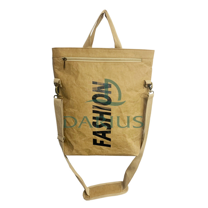 Ruskea ympäristöystävällinen pestävä voimapaperi unisex-vetoketjullinen laukkureppu