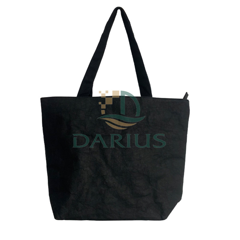 black waterproof shopping tote bag