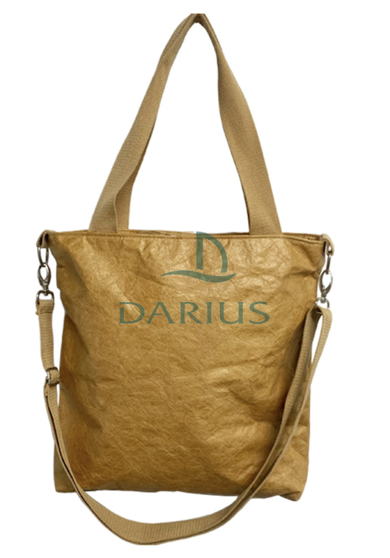 Sacola de papel Tyvek marrom elegante e sustentável com bolsos sacola de compras