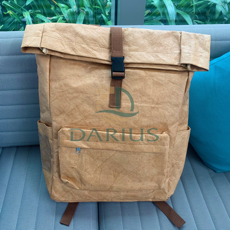 Ympäristöystävällinen ruskea ultrakevyt Dupont Tyvek konepestävä paperireppu