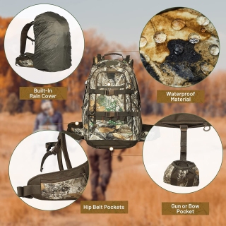Camo Hunting Backpack With Waterproof Rain Cover