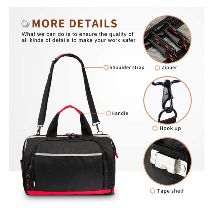 Bolsa De Herramientas De Lona De Gran Capacidad Con Boca Ancha Resistente Al Agua Bolso De Almacenamiento De Herramientas Con Cremallera Extendida Perfecto Para Tornillos