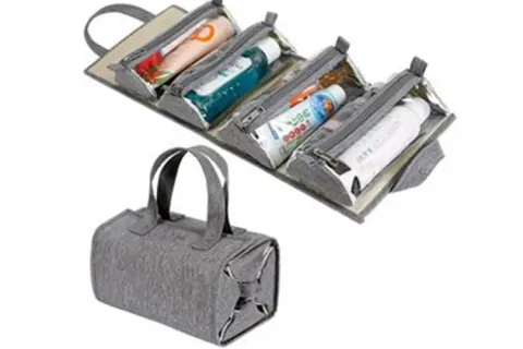 Características de la bolsa de viaje de aseo enrollable para colgar durante la noche con gancho