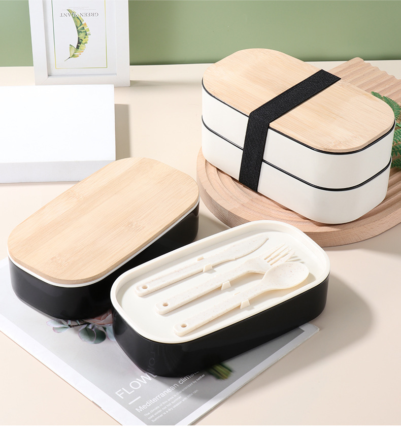 Lunch box in plastica a tenuta stagna senza BPA, bento box ovale a doppio strato, adatto al microonde