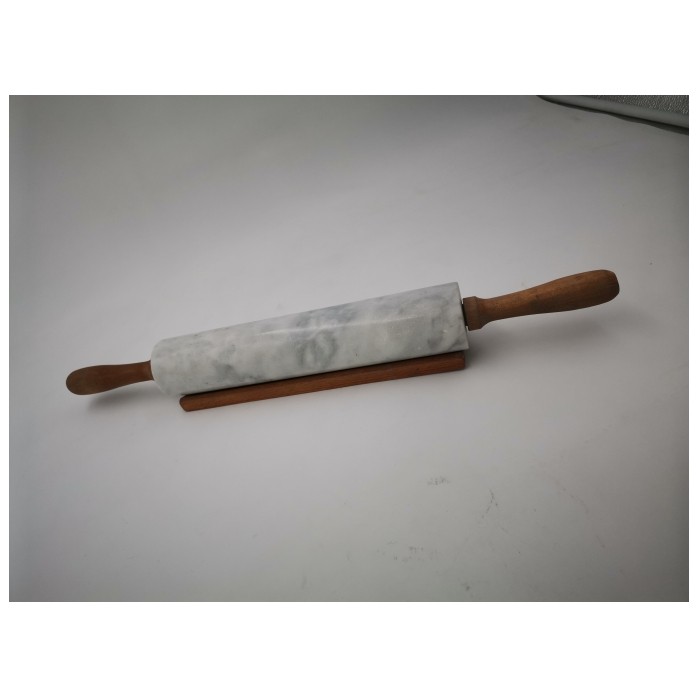 Natural Marble Rolling Pin With Wooden Cradle