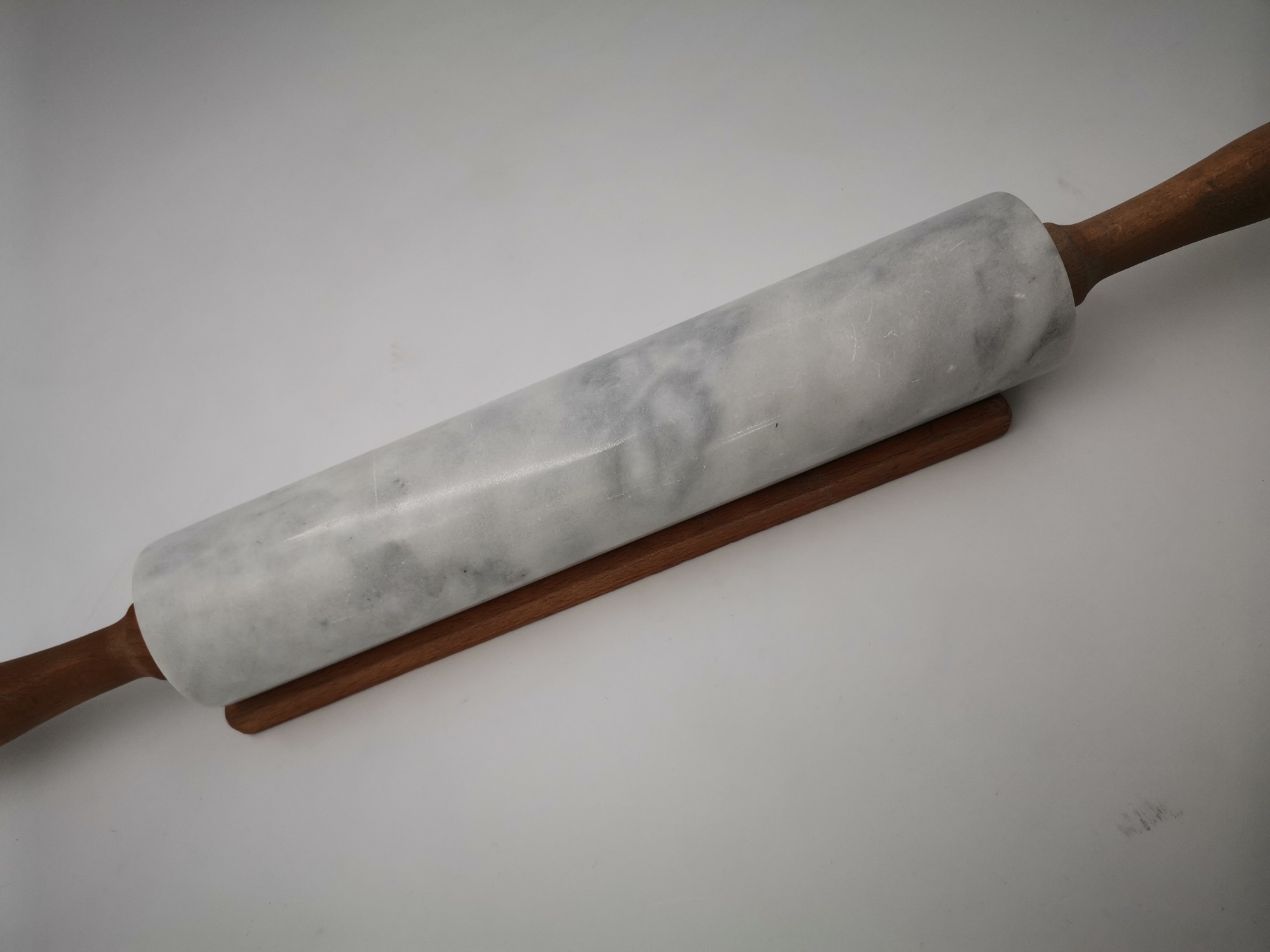 Natural Marble Rolling Pin With Wooden Cradle