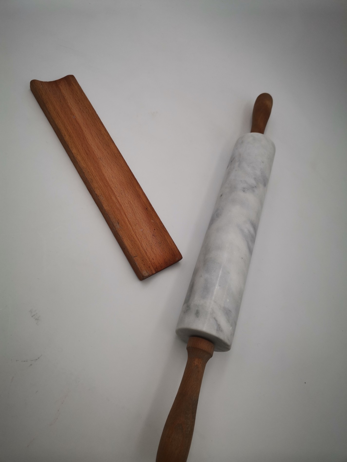 Natural Marble Rolling Pin With Wooden Cradle