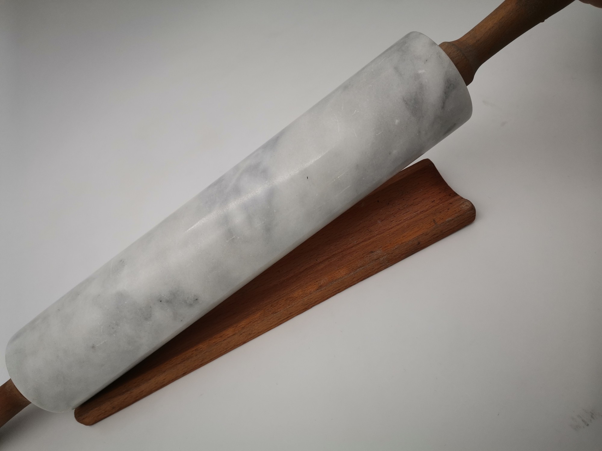 Natural Marble Rolling Pin With Wooden Cradle