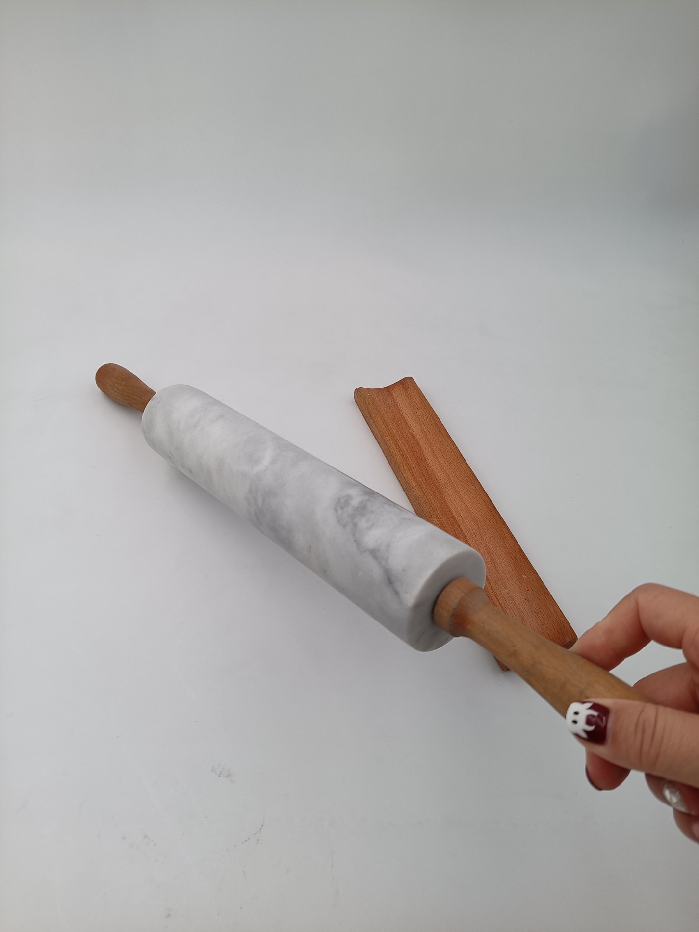 Natural Marble Rolling Pin With Wooden Cradle