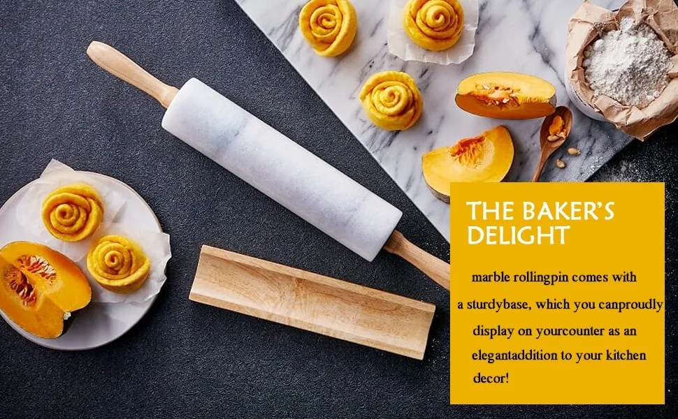 Natural Marble Rolling Pin With Wooden Cradle