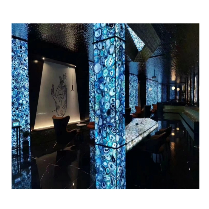 Blue Agate Gem Stone Slabs Wall Cladding Panel Tiles