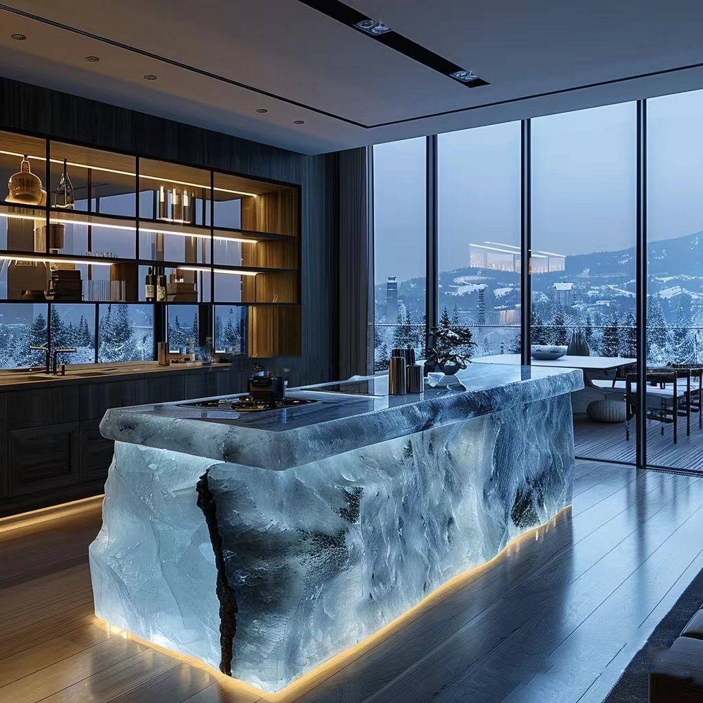 Onyx Backlit Dining Table Back Lighted Marble Stone Island Bar Custom Made Crystal Dining Furniture