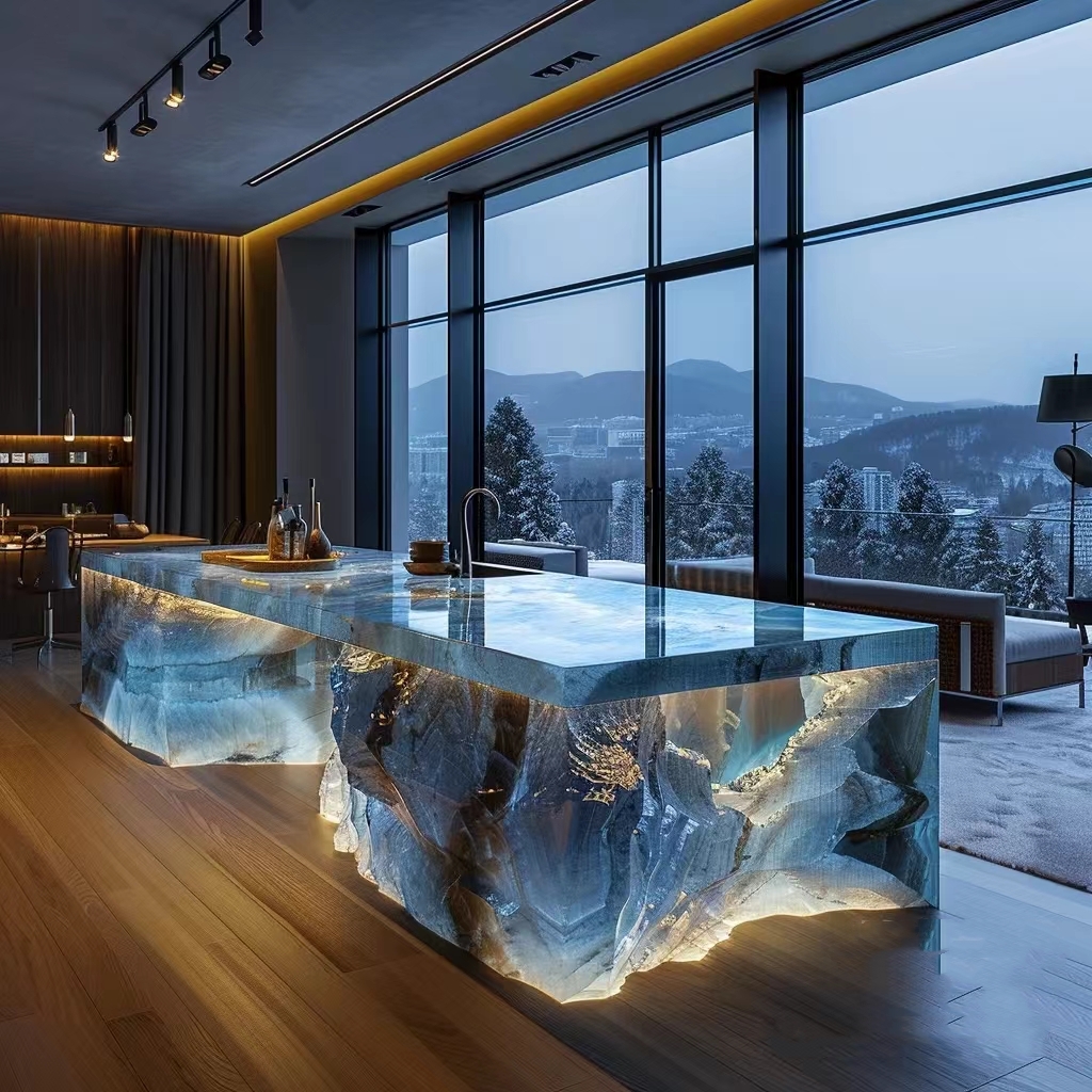 Onyx Backlit Dining Table Back Lighted Marble Stone Island Bar Custom Made Crystal Dining Furniture