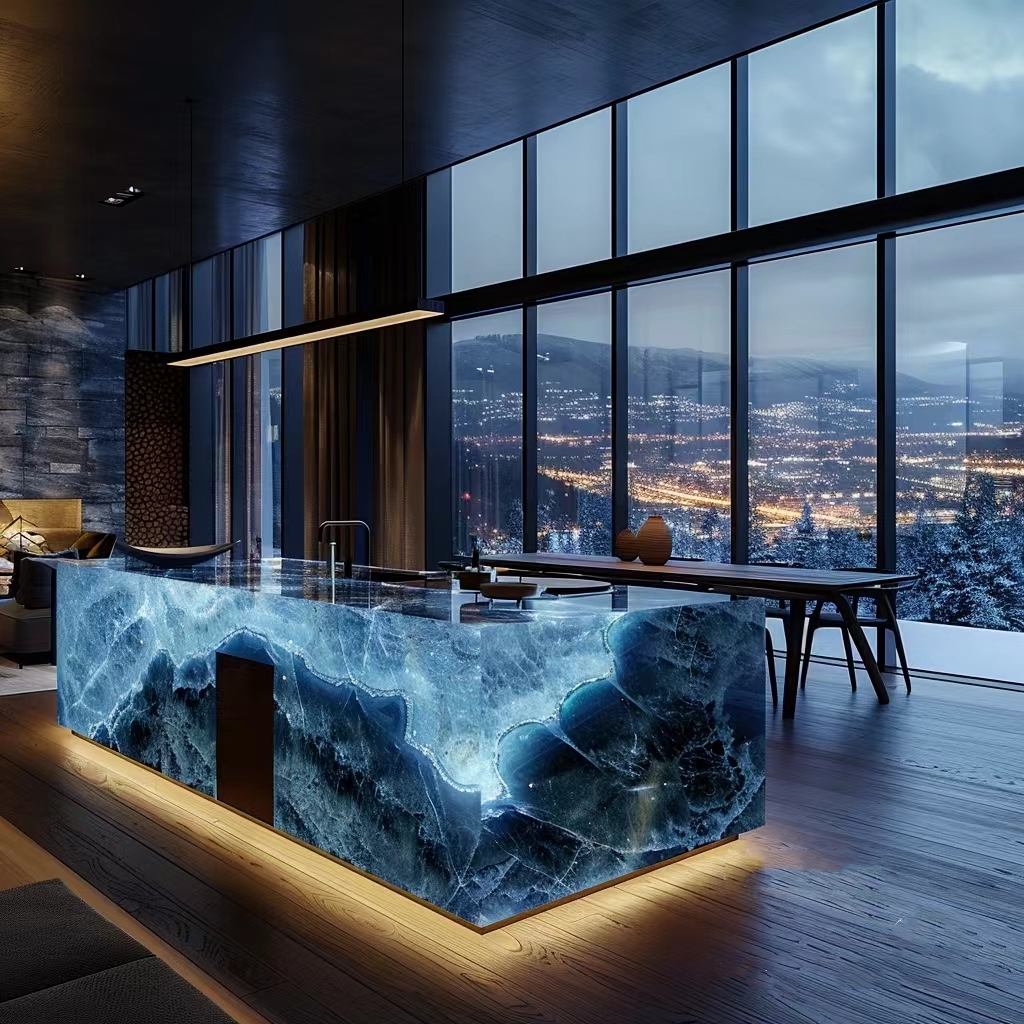 Onyx Backlit Dining Table Back Lighted Marble Stone Island Bar Custom Made Crystal Dining Furniture