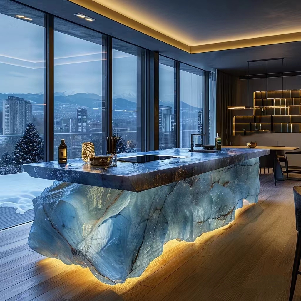 Onyx Backlit Dining Table Back Lighted Marble Stone Island Bar Custom Made Crystal Dining Furniture