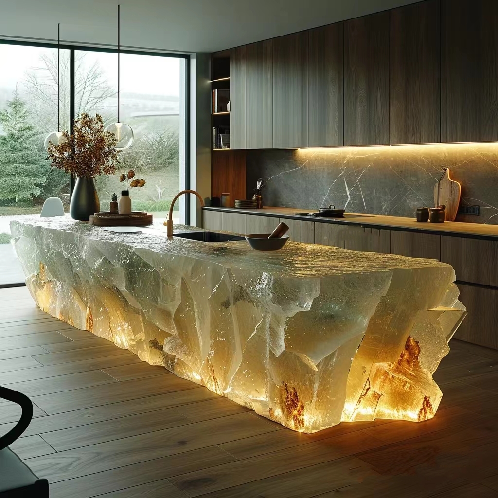 Onyx Backlit Dining Table Back Lighted Marble Stone Island Bar Custom Made Crystal Dining Furniture