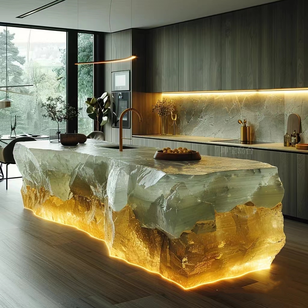 Onyx Backlit Dining Table Back Lighted Marble Stone Island Bar Custom Made Crystal Dining Furniture