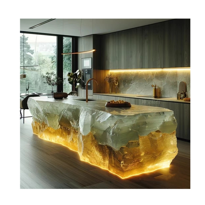Backlit Translucent Onyx Kitchen Island