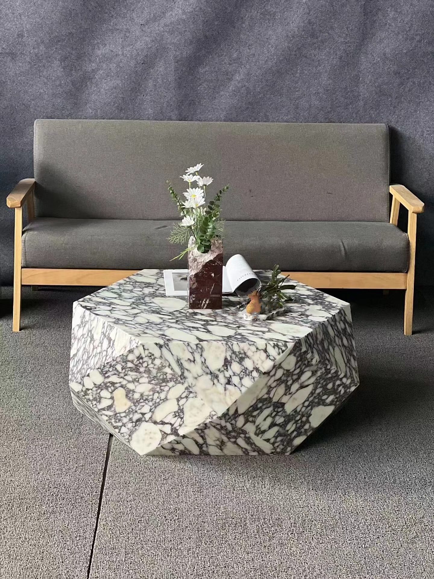 Diamond Design Hexagonal Shape Narble Table 9