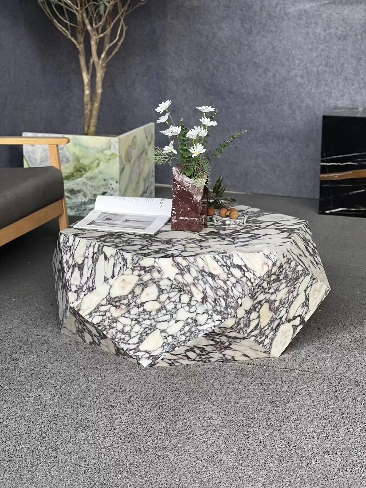 Diamond Design Hexagonal Shape Narble Table 7