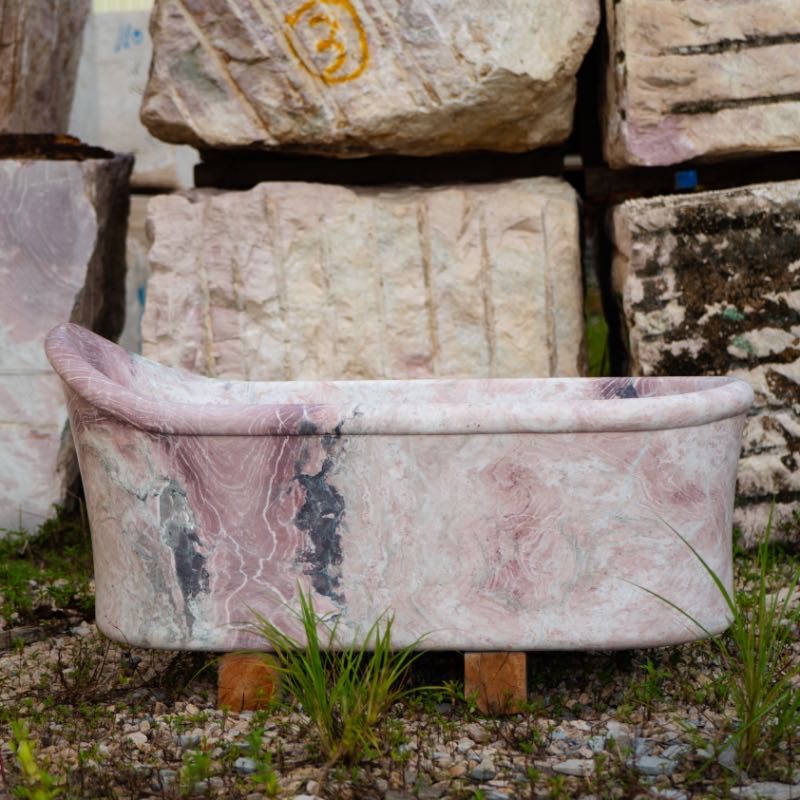 1800X850X800 Unique Design Rectangular Oval Bathtub Four Season Pink Marble Bathroom Bathtub 7