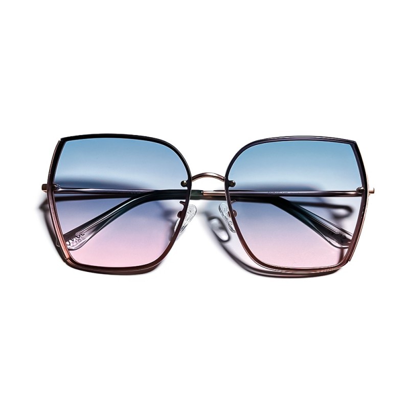 Classy Gold Hollow Metal Frame Gradient Lens Oversized Sunglasses