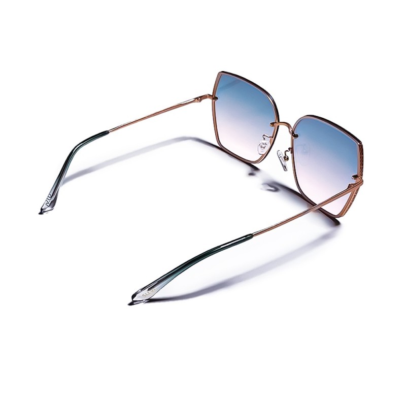 Classy Gold Hollow Metal Frame Gradient Lens Oversized Sunglasses