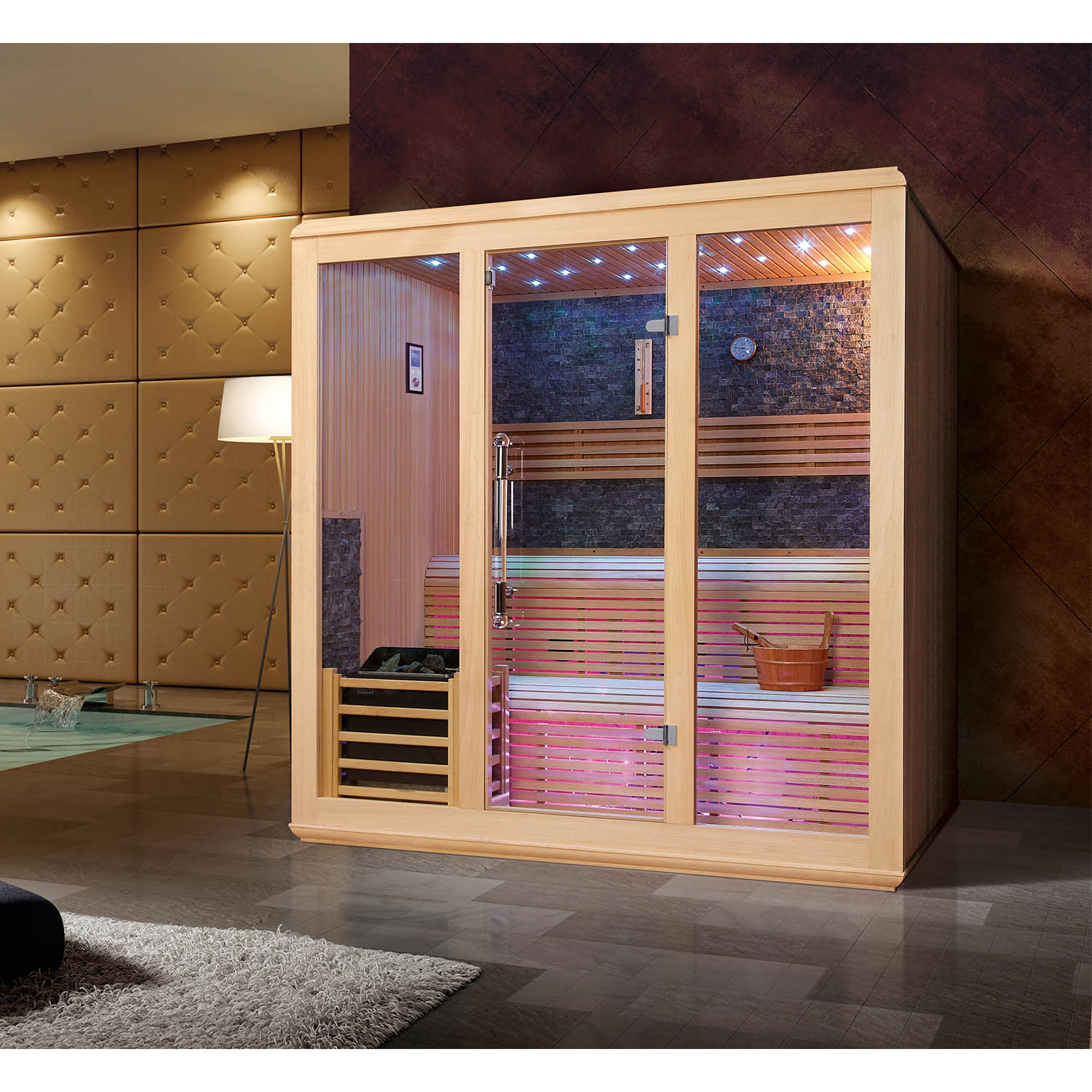 wooden steam sauna in living room WS-1215