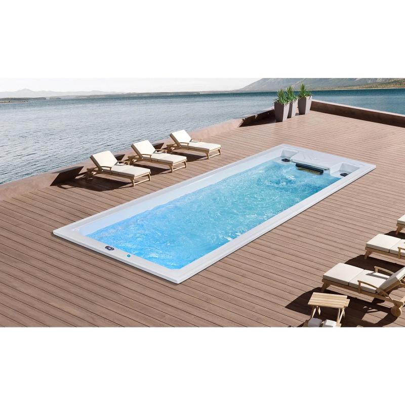 Must outdoor swim spa tubs be placed on concrete?
