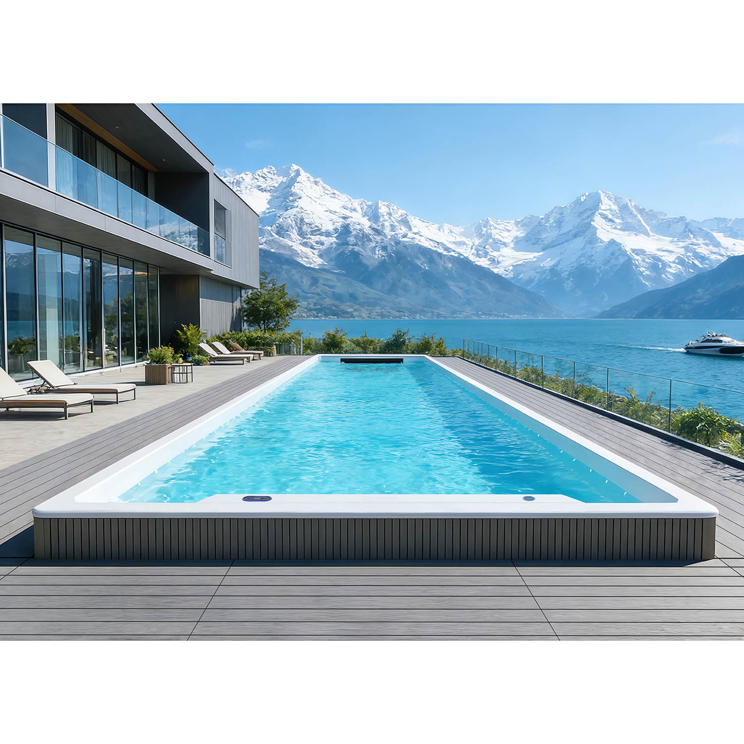 Piscina de natación moderna de 16 metros, piscina sin fin, hidromasaje, piscina de natación WS-EP3816T Plus