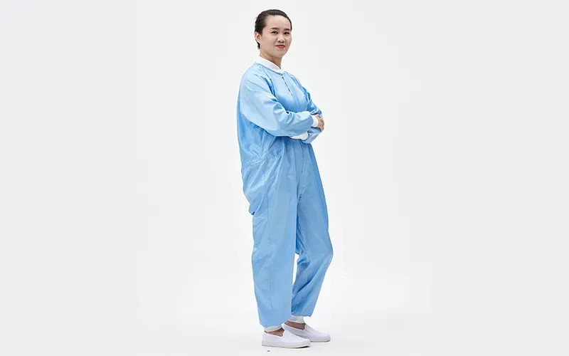 Anti-static garments including shawl style hat and footmuffs