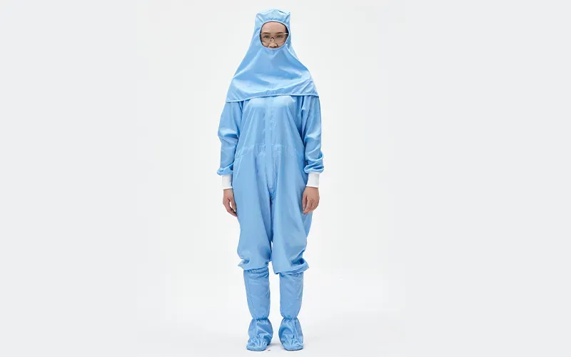 Anti-static garments including shawl style hat and footmuffs