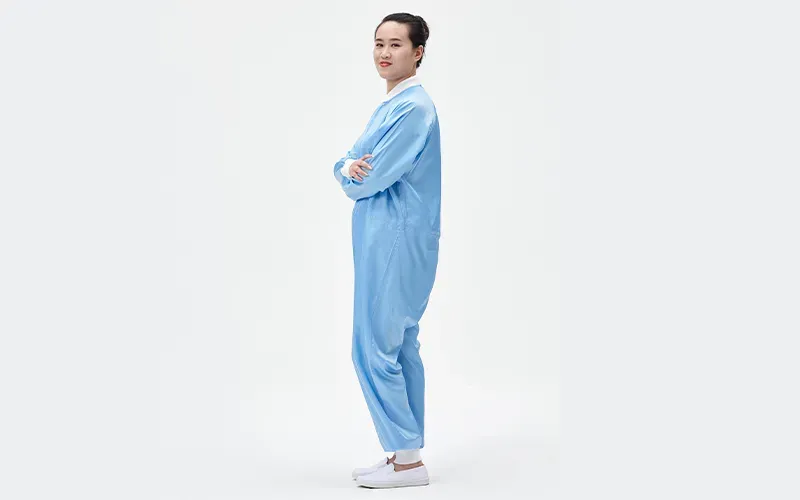 Anti-static garments including shawl style hat and footmuffs