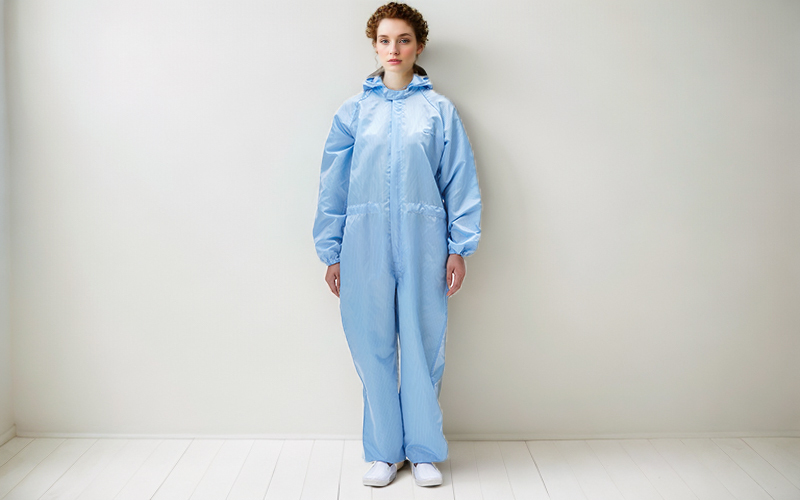 Anti-static coverall clean clothing with a one-piece hat