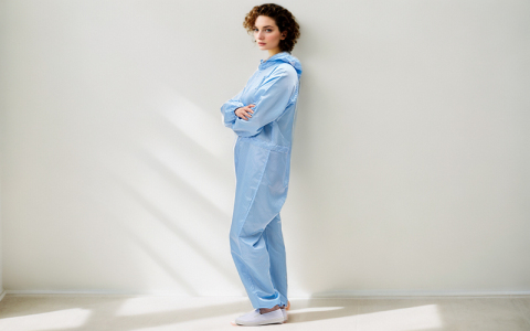 Anti-static coverall clean clothing with a one-piece hat