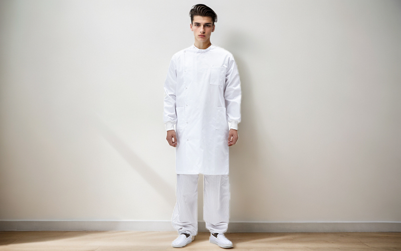 Anti-static coat with slanted lapel for clean areas