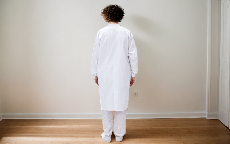 Anti-static coat with slanted lapel for clean areas