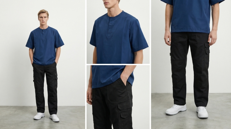 静電気防止ポリエステルポンジーヘンリーTシャツ