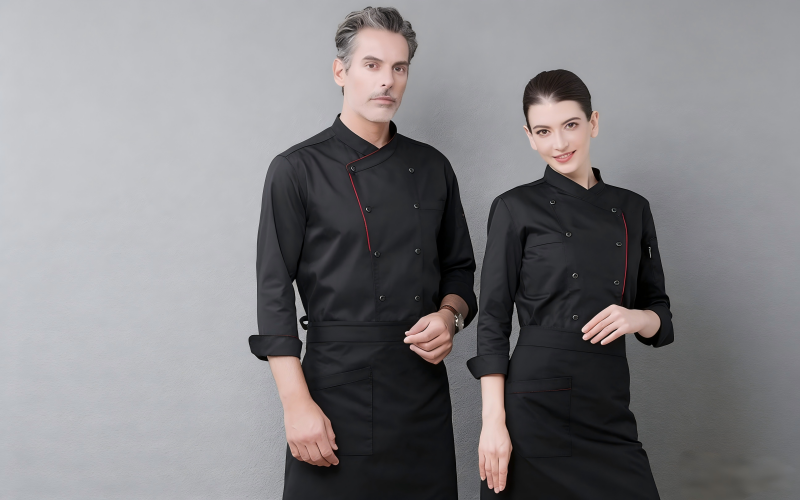 Dvouřadý kuchařský klobouk s dlouhým rukávem pro restaurace a catering