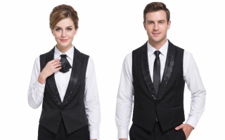 Custom Polka-Dot Trim Unisex Polyester Hospitality Vest Uniform Set