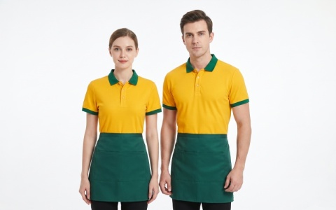 Comfortable Catering Work Uniform Polo Shirts with Contrast Collar