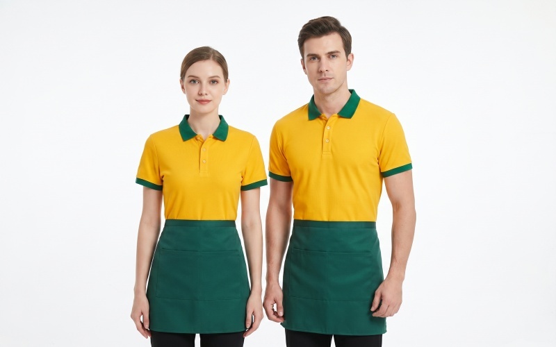 Comfortable Catering Work Uniform Polo Shirts with Contrast Collar