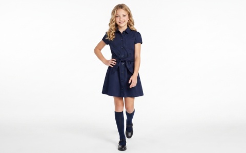 Button Front Safari School Dress Girls