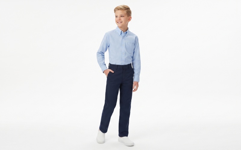 Chinos d'uniforme scolaire pour garçons, coupe décontractée, en sergé kaki