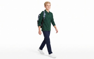 Polo bleu marine à manches longues pour garçon, uniforme scolaire